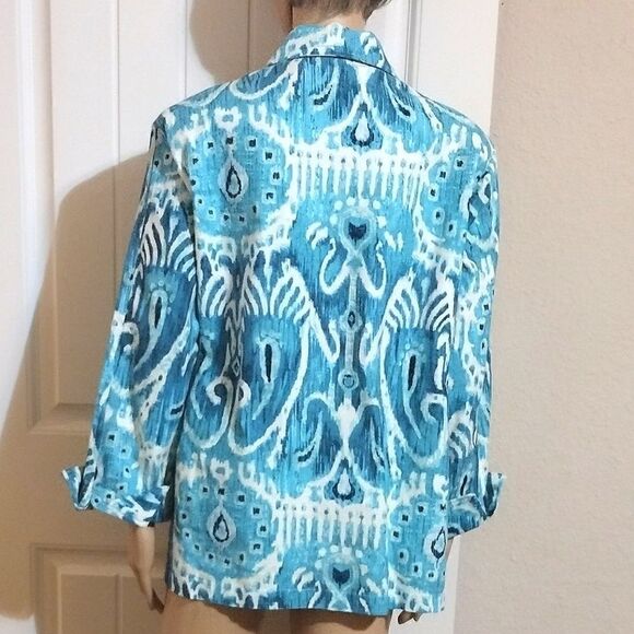 Painted Pony Women's Size 1X Blue and White Button up Cotton Coat - Picture 2 of 11